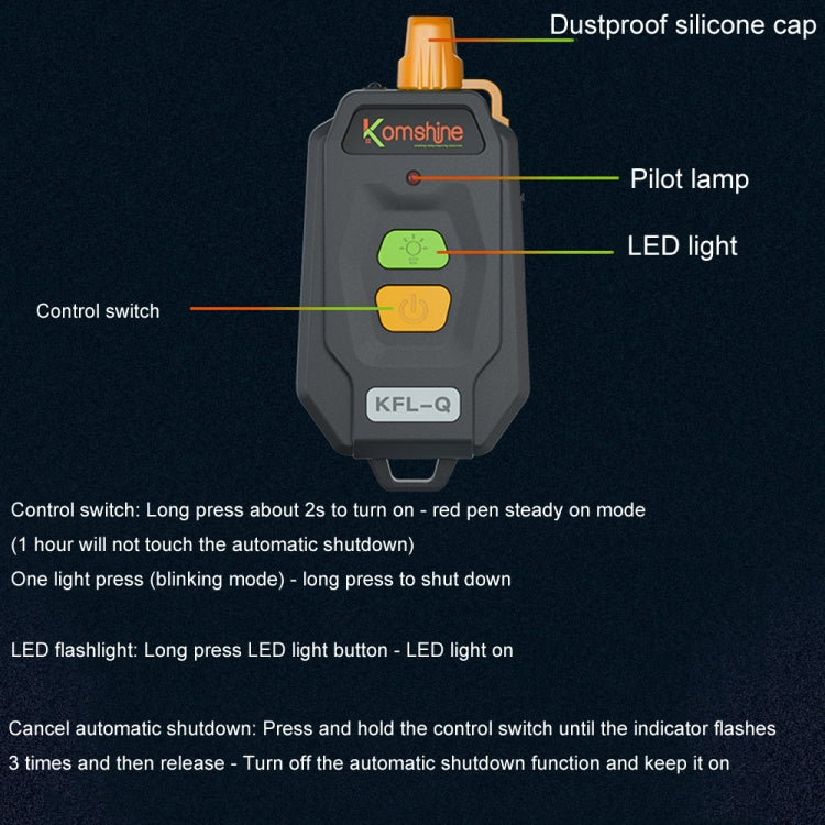 Penna a luce rossa per test di posizionamento del punto di interruzione della mini fibra ottica Komshine da 15 km, KFL-Q-20MW, KFL-Q-30MW