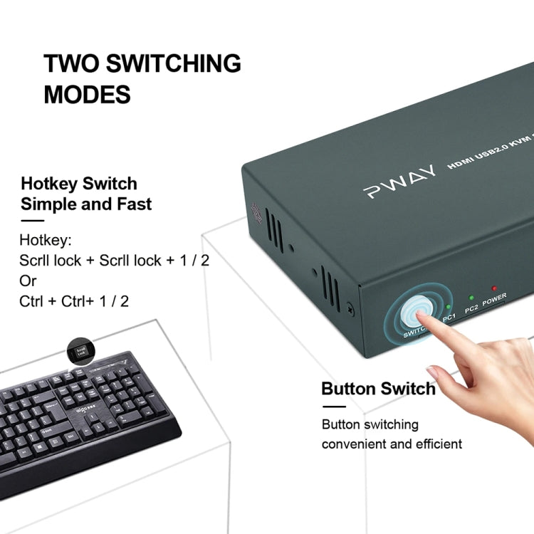 PWAY PW-S7201H Switch KVM HDMI 2 ingressi e 1 uscita Taglierina per schermo video HD 4K