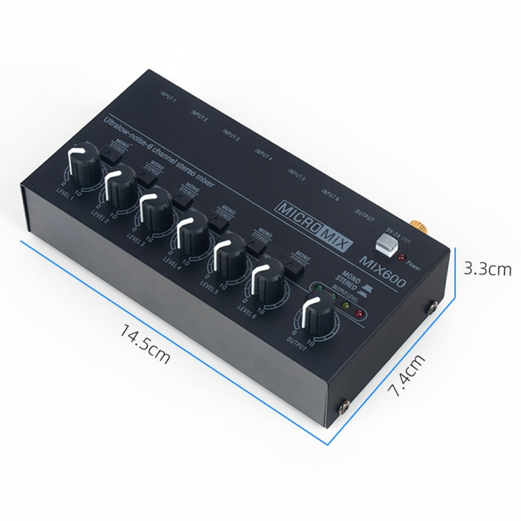 Mixer audio stereo ultracompatto a basso rumore a 6 canali, presa americana, MIX600