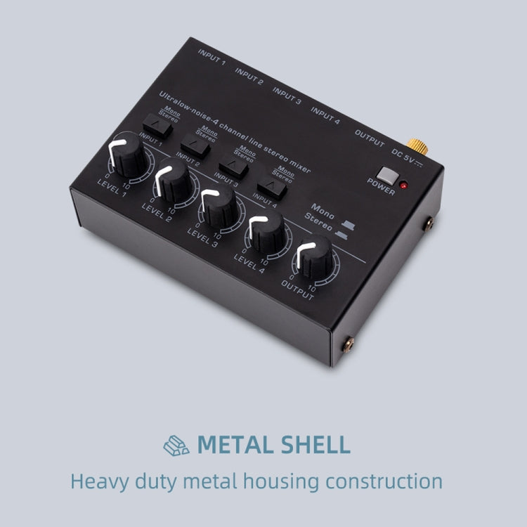Mixer audio stereo a basso rumore ultracompatto a 4 canali per la registrazione di trasmissioni dal vivo, presa americana, MAX400