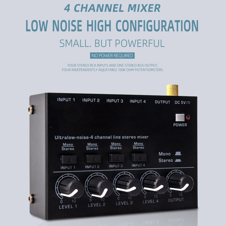 Mixer audio stereo a basso rumore ultracompatto a 4 canali per la registrazione di trasmissioni dal vivo, presa americana, MAX400