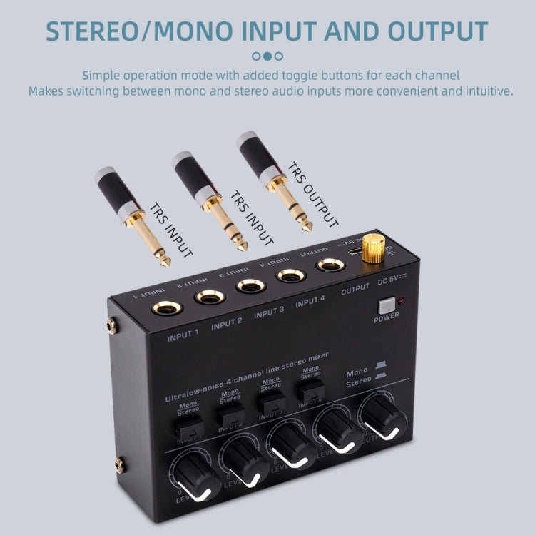Mixer audio stereo a basso rumore ultracompatto a 4 canali per la registrazione di trasmissioni dal vivo, presa americana, MAX400