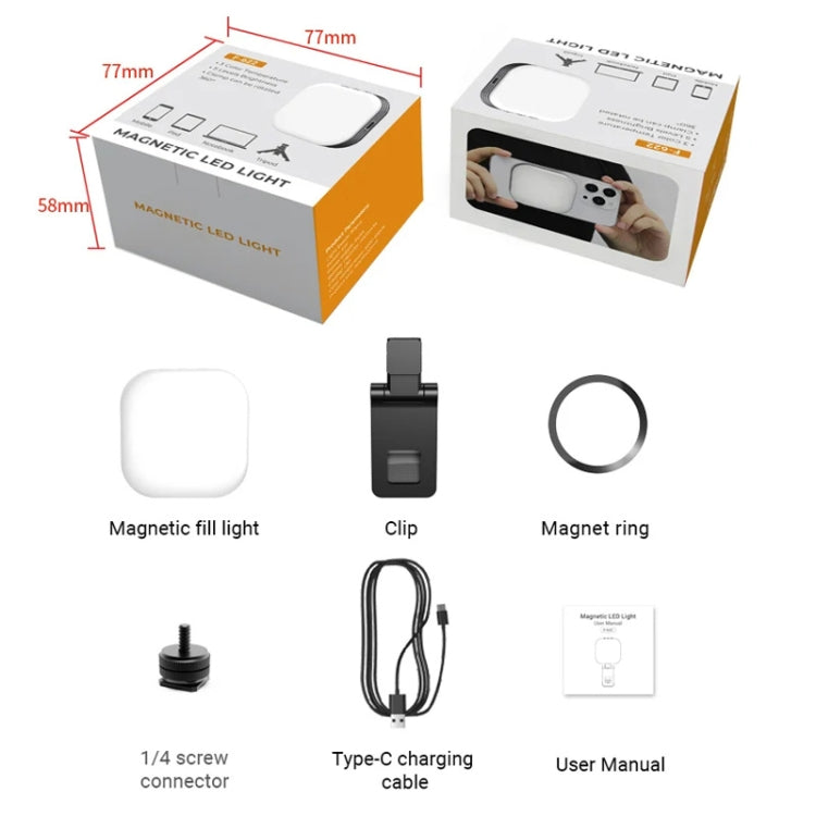 Mini luce di riempimento magnetica ricaricabile con temperatura tricolore per selfie, F-622