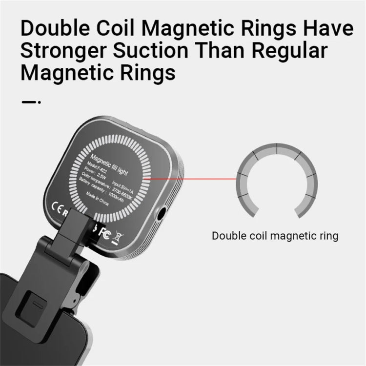 Mini luce di riempimento magnetica ricaricabile con temperatura tricolore per selfie, F-622