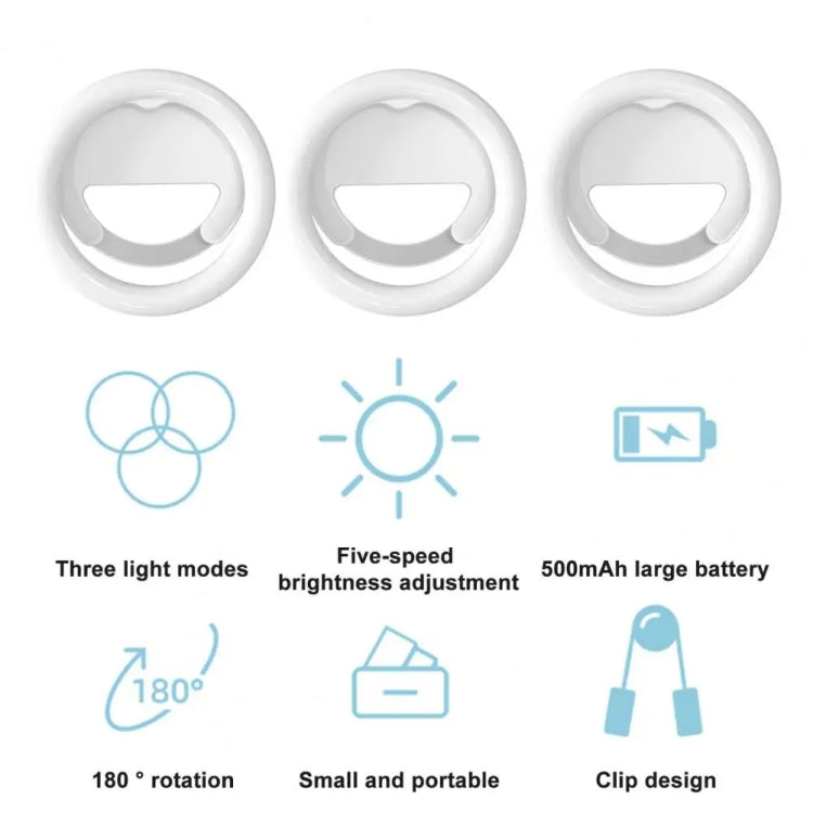 Lampada per schermo sbloccata con clip a mezzo anello, luce di riempimento per telefono cellulare da 10 cm, F-100 Pink, F-100 White, F-100 Black