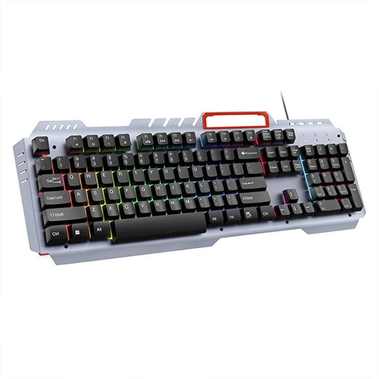 T-WOLF Tastiera cablata da gioco con piastra metallica con effetti di luce fantastici con supporto per telefono, T16