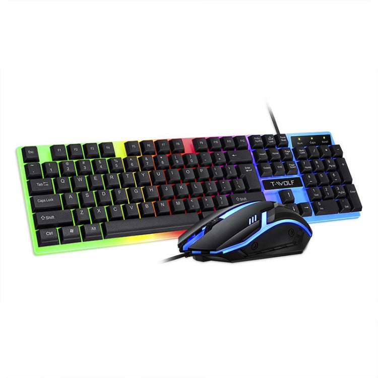 T-WOLF TF230 Kit tastiera e mouse cablati per computer da ufficio con giochi di effetti di luce colorati, TF230 (Black), TF230 (White)