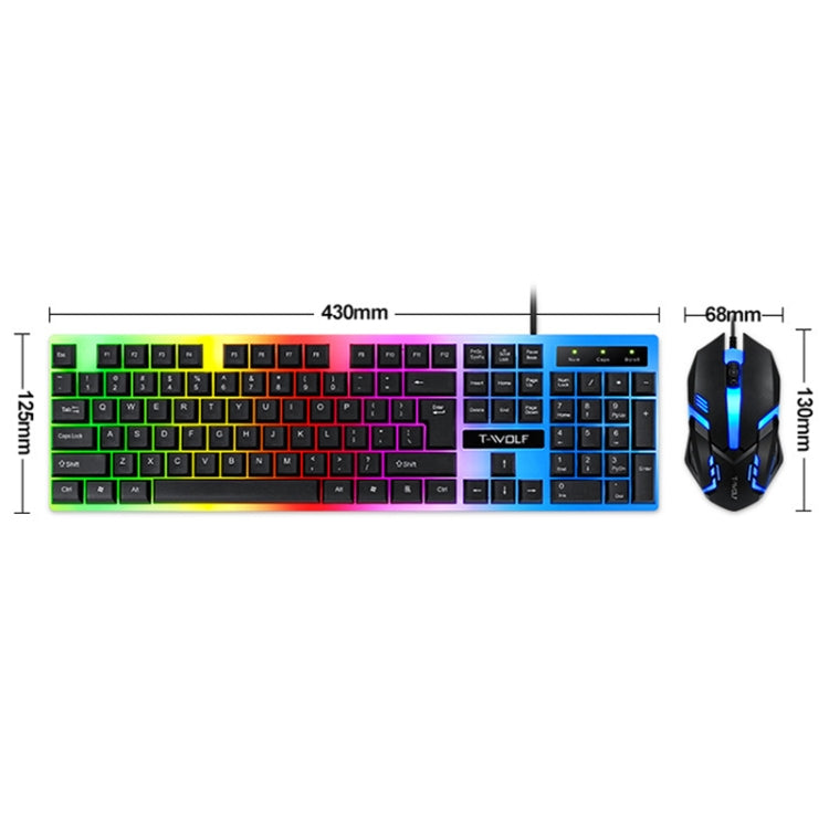 T-WOLF TF230 Kit tastiera e mouse cablati per computer da ufficio con giochi di effetti di luce colorati, TF230 (Black), TF230 (White)