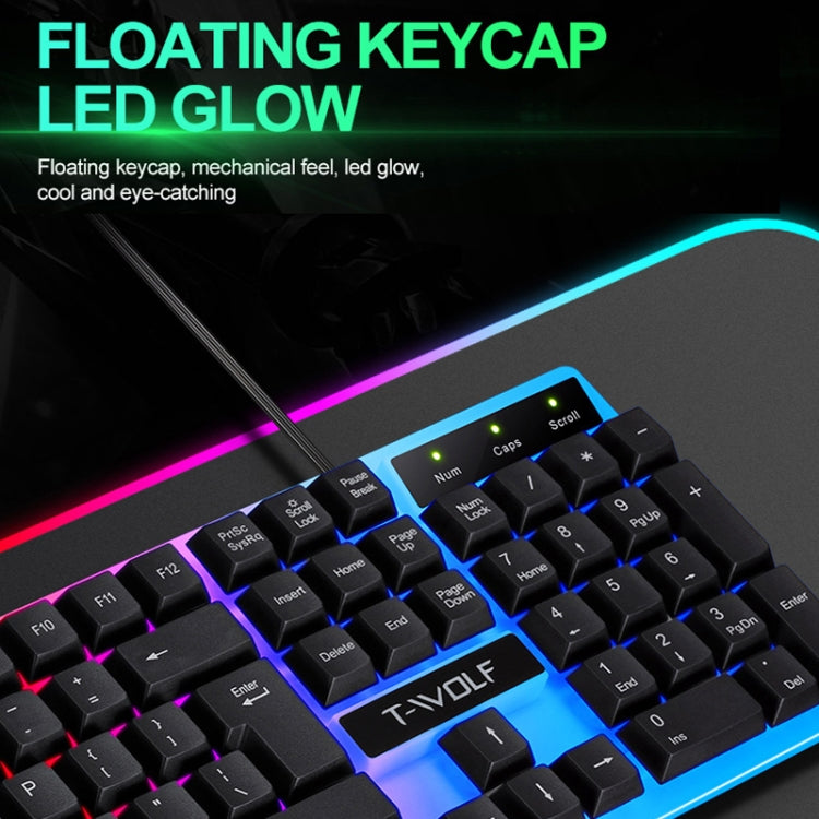 T-WOLF TF230 Kit tastiera e mouse cablati per computer da ufficio con giochi di effetti di luce colorati, TF230 (Black), TF230 (White)