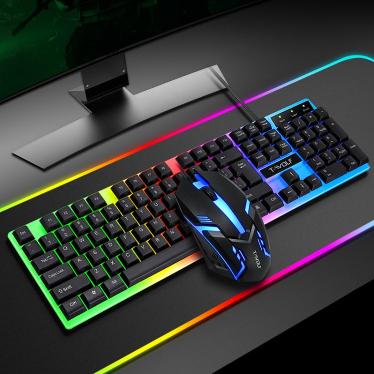 T-WOLF TF230 Kit tastiera e mouse cablati per computer da ufficio con giochi di effetti di luce colorati, TF230 (Black), TF230 (White)