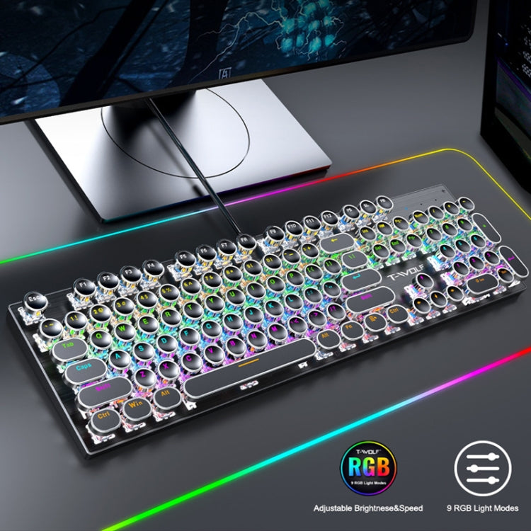 T-WOLF T75 Tastiera meccanica cablata per giochi per computer con luce RGB regolabile a 104 tasti