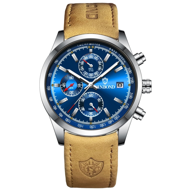 BINBOND B6022 Orologio al quarzo multifunzionale luminoso impermeabile da 30 m, Leather-White Steel-Black, Leather-White Steel-Blue, Leather-White Steel-Green, Leather-White Steel-White, Leather-Black Steel-Black, White Steel-Black, White Steel-Blue