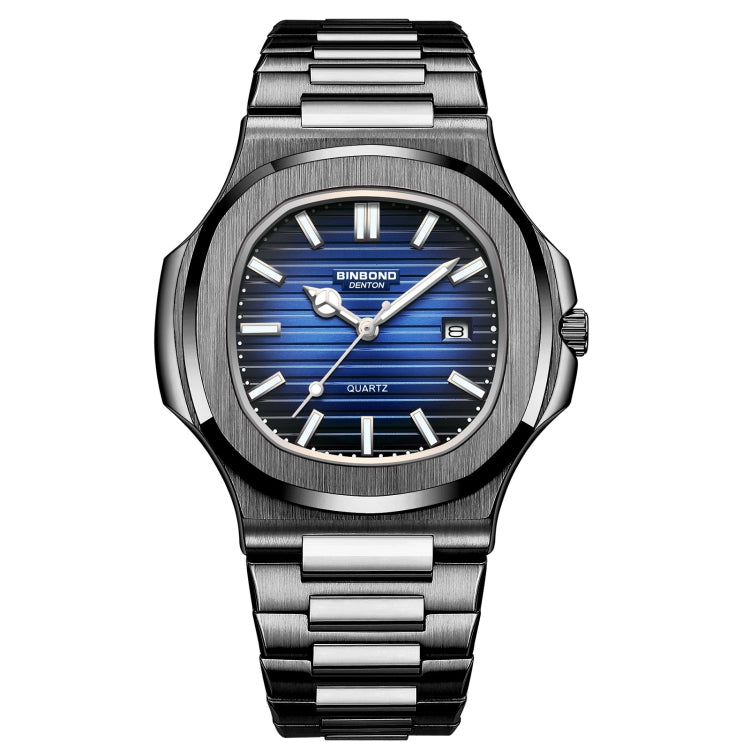 BINBOND B1885 Orologio al quarzo da uomo quadrato luminoso retrò impermeabile da 30 m, White Steel-Blue, White Steel-Black, White Steel-White, White Steel-Green, Rose Gold-Blue, Rose Gold-Black, Rose Gold-White, Black Steel-Black-White