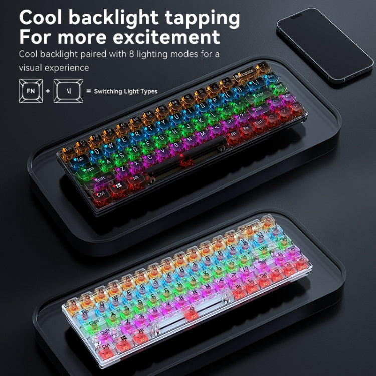 T-WOLF T40 Tastiera meccanica trasparente da gioco per ufficio a luce mista RGB a 68 tasti