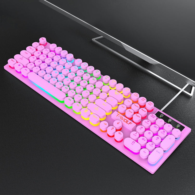 T-WOLF T80 Tastiera retrò punk cablata da gioco da ufficio illuminata RGB da 104 tasti, Black, Pink, White