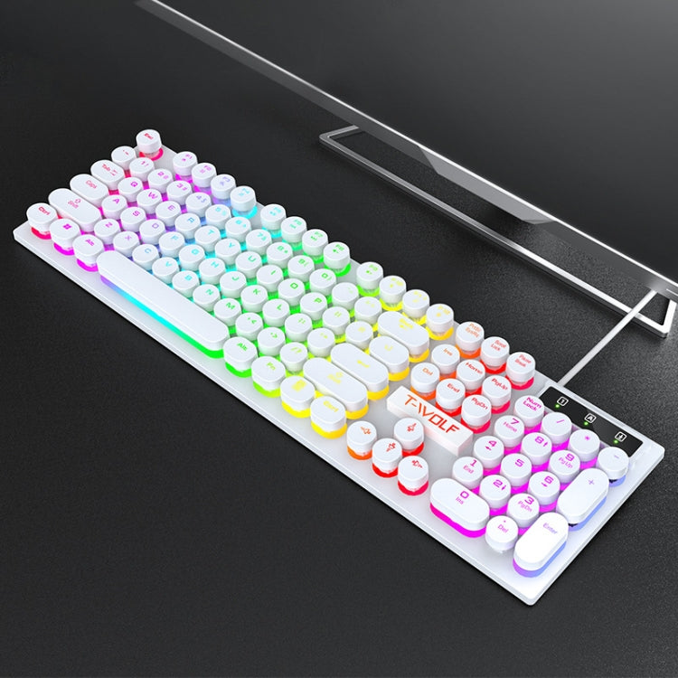 T-WOLF T80 Tastiera retrò punk cablata da gioco da ufficio illuminata RGB da 104 tasti, Black, Pink, White