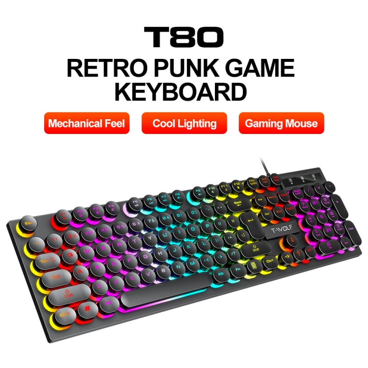 T-WOLF T80 Tastiera retrò punk cablata da gioco da ufficio illuminata RGB da 104 tasti, Black, Pink, White