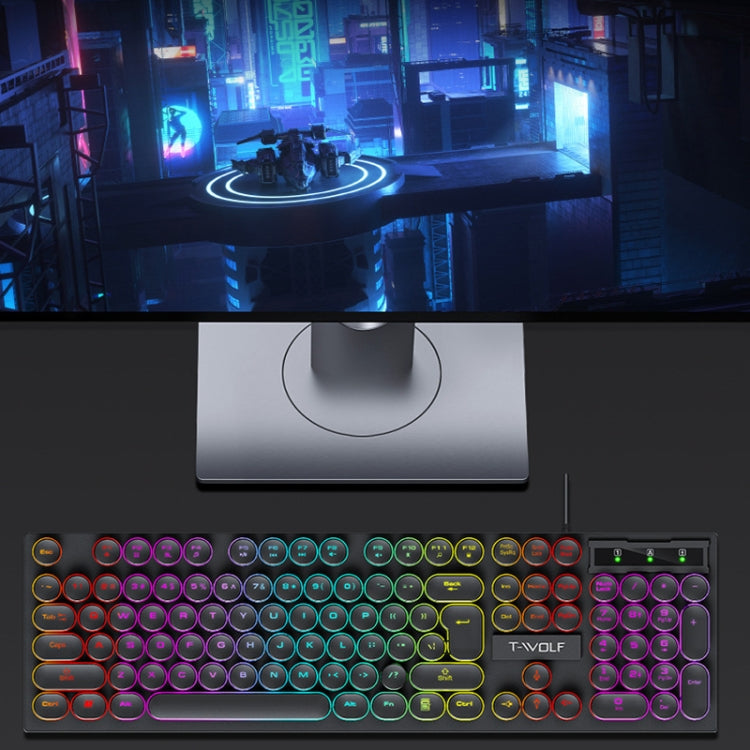 T-WOLF T80 Tastiera retrò punk cablata da gioco da ufficio illuminata RGB da 104 tasti, Black, Pink, White