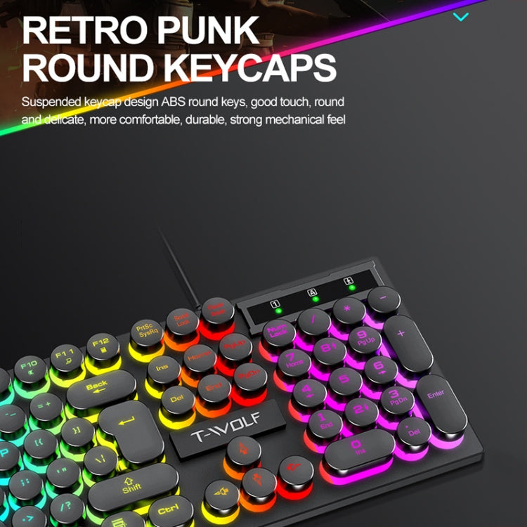 T-WOLF T80 Tastiera retrò punk cablata da gioco da ufficio illuminata RGB da 104 tasti, Black, Pink, White