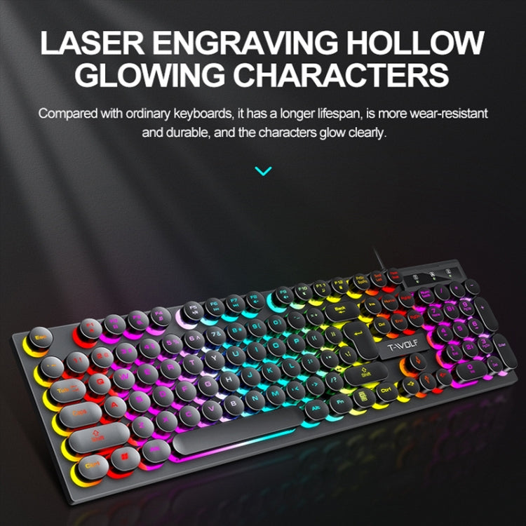 T-WOLF T80 Tastiera retrò punk cablata da gioco da ufficio illuminata RGB da 104 tasti, Black, Pink, White