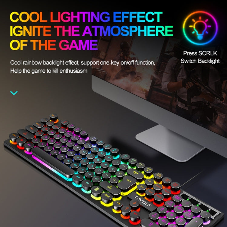 T-WOLF T80 Tastiera retrò punk cablata da gioco da ufficio illuminata RGB da 104 tasti, Black, Pink, White