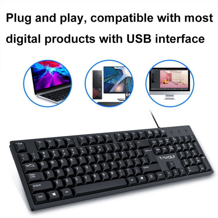 Tastiera cablata T-WOLF a 104 tasti USB per computer, casa e ufficio, T15