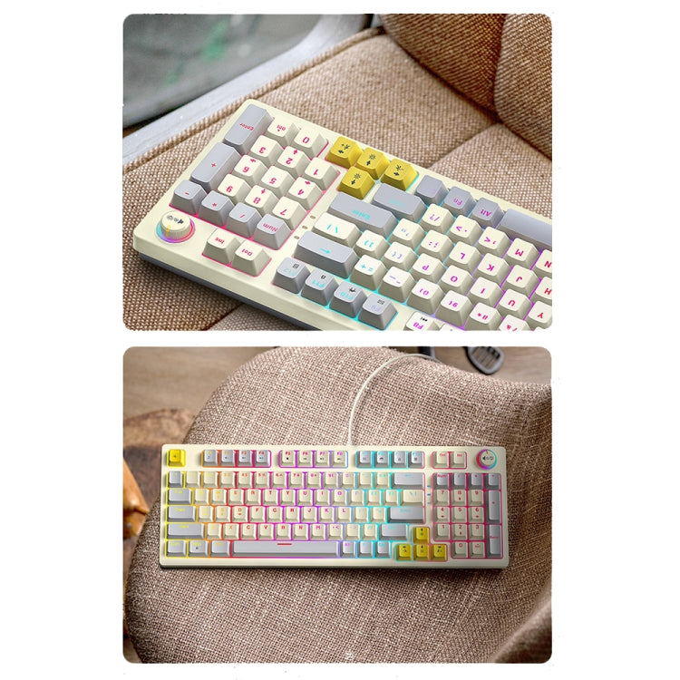 T-WOLF T50 Tastiera meccanica da gioco con abbinamento colori luminoso RGB a 97 tasti con manopola, Black A, Black B, White A, White B