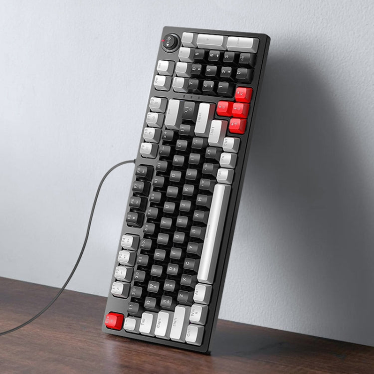 T-WOLF T50 Tastiera meccanica da gioco con abbinamento colori luminoso RGB a 97 tasti con manopola, Black A, Black B, White A, White B
