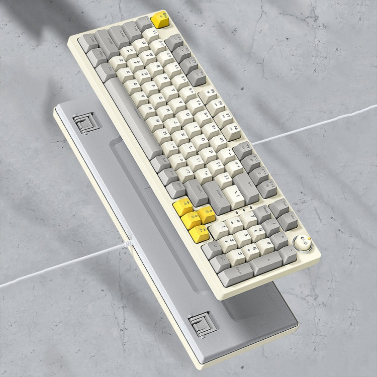 T-WOLF T50 Tastiera meccanica da gioco con abbinamento colori luminoso RGB a 97 tasti con manopola, Black A, Black B, White A, White B