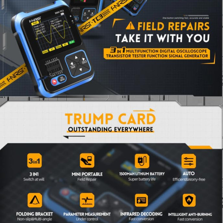 Tester per transistor LCR per oscilloscopio digitale portatile 3 in 1 FNIRSI, DSO-TC3 Standard, DSO-TC3 Upgrade