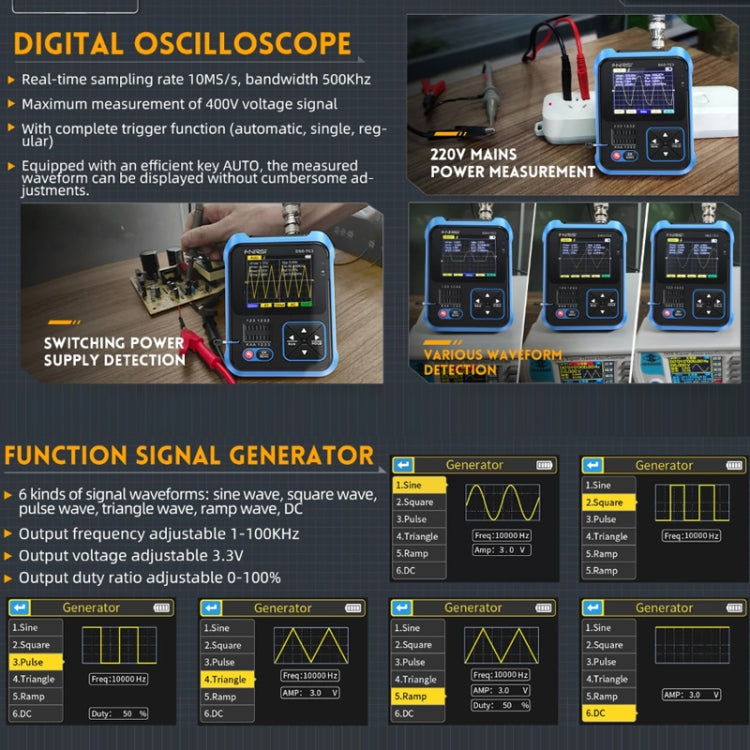 Tester per transistor LCR per oscilloscopio digitale portatile 3 in 1 FNIRSI, DSO-TC3 Standard, DSO-TC3 Upgrade