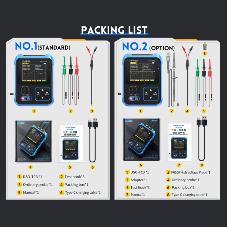 Tester per transistor LCR per oscilloscopio digitale portatile 3 in 1 FNIRSI, DSO-TC3 Standard, DSO-TC3 Upgrade