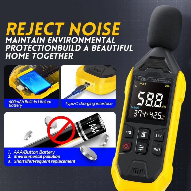 Rilevatore di volume domestico del misuratore di decibel di rumore FNIRSI, Yellow