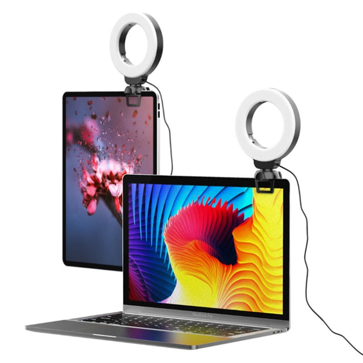YRing48 Luce di riempimento dell'anello di bellezza dal vivo per videoconferenza con videocamera per laptop da 4 pollici e 48 LED, Clip Set, Clip with Tripod