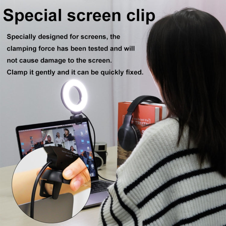 YRing48 Luce di riempimento dell'anello di bellezza dal vivo per videoconferenza con videocamera per laptop da 4 pollici e 48 LED, Clip Set, Clip with Tripod