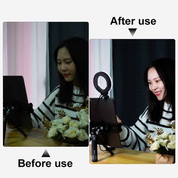 YRing48 Luce di riempimento dell'anello di bellezza dal vivo per videoconferenza con videocamera per laptop da 4 pollici e 48 LED, Clip Set, Clip with Tripod