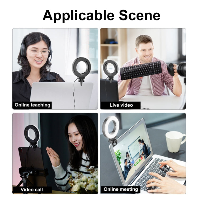 YRing48 Luce di riempimento dell'anello di bellezza dal vivo per videoconferenza con videocamera per laptop da 4 pollici e 48 LED, Clip Set, Clip with Tripod
