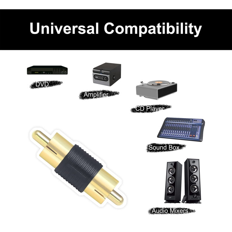 Adattatore audio AV maschio-maschio RCA Lotus placcato oro da 10 pezzi, Gold-plated RCA Male Red, Gold-plated RCA Male Black