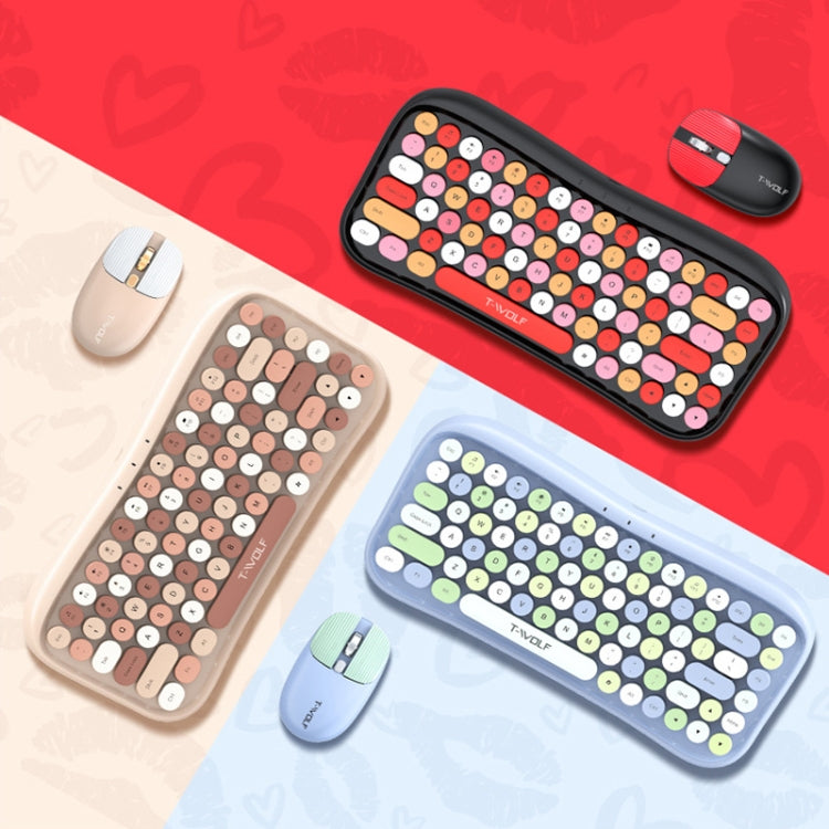 Set tastiera e mouse wireless retrò dual-mode Bluetooth T-WOLF TF660 2.4G+5.0, TF660(Black Red), TF660(Milk Tea Color), TF660(Blue)