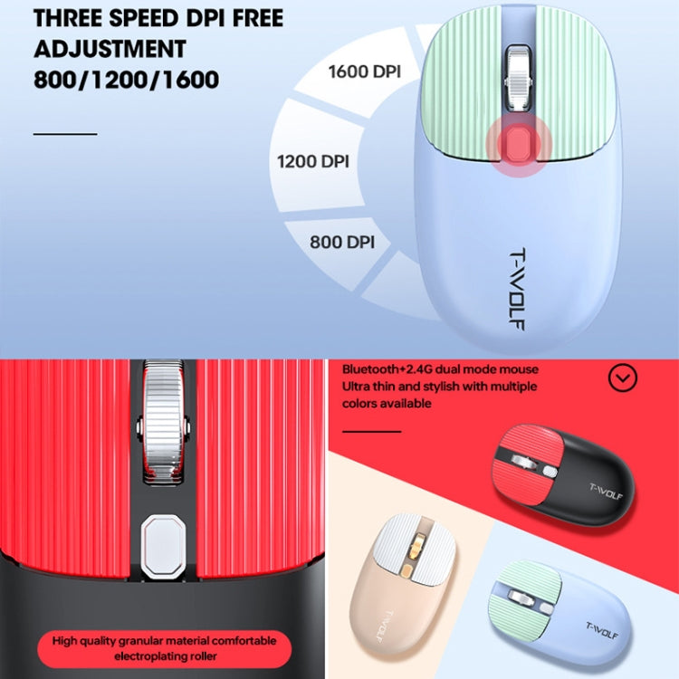 Set tastiera e mouse wireless retrò dual-mode Bluetooth T-WOLF TF660 2.4G+5.0, TF660(Black Red), TF660(Milk Tea Color), TF660(Blue)