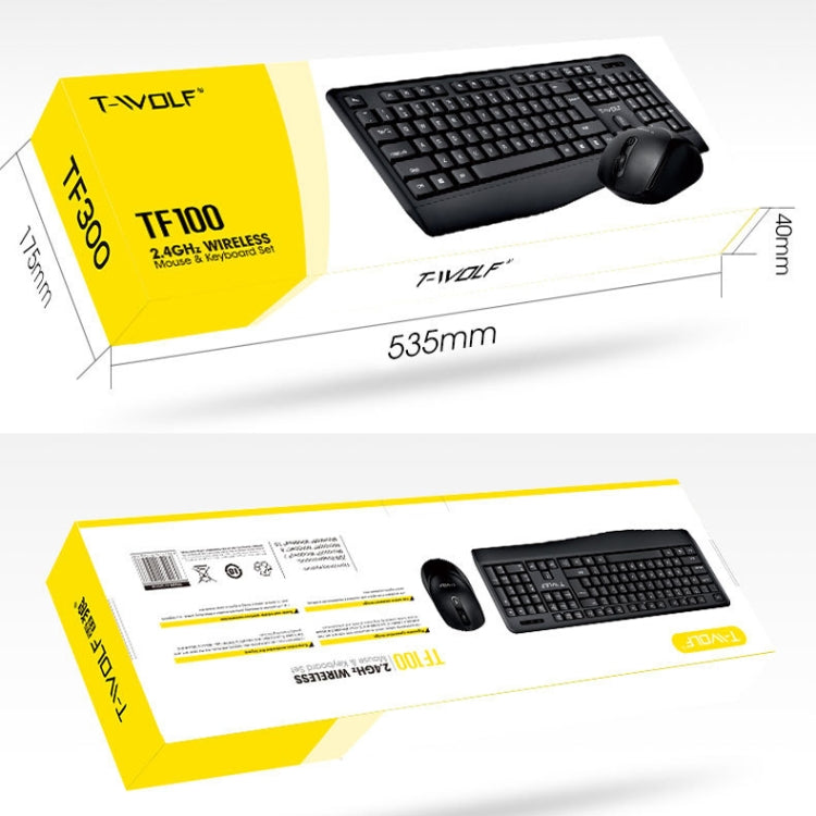 Set tastiera e mouse wireless per laptop da ufficio T-WOLF TF-100 2.4G Bluetooth, TF-100(Black)