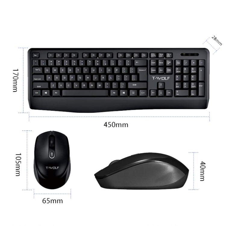 Set tastiera e mouse wireless per laptop da ufficio T-WOLF TF-100 2.4G Bluetooth, TF-100(Black)