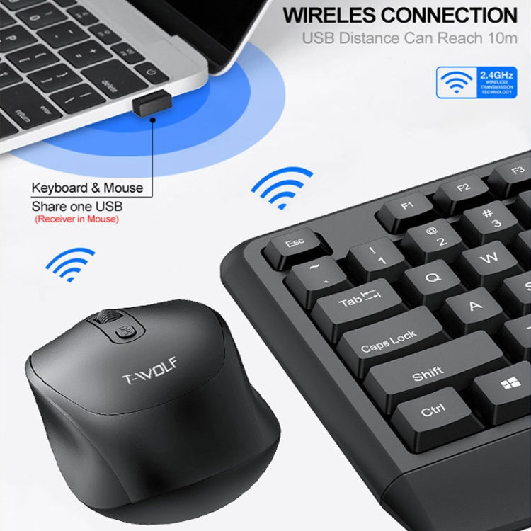 Set tastiera e mouse wireless per laptop da ufficio T-WOLF TF-100 2.4G Bluetooth, TF-100(Black)