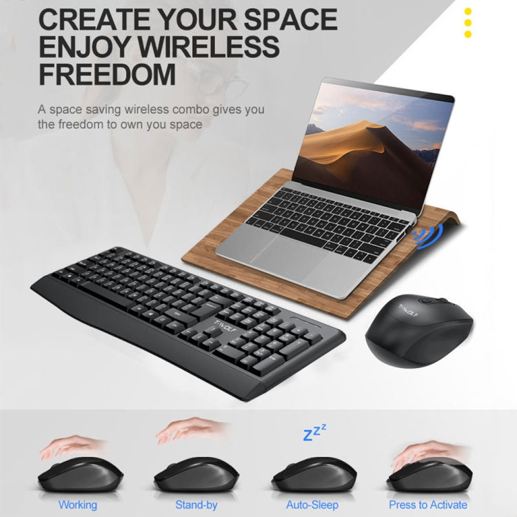 Set tastiera e mouse wireless per laptop da ufficio T-WOLF TF-100 2.4G Bluetooth, TF-100(Black)