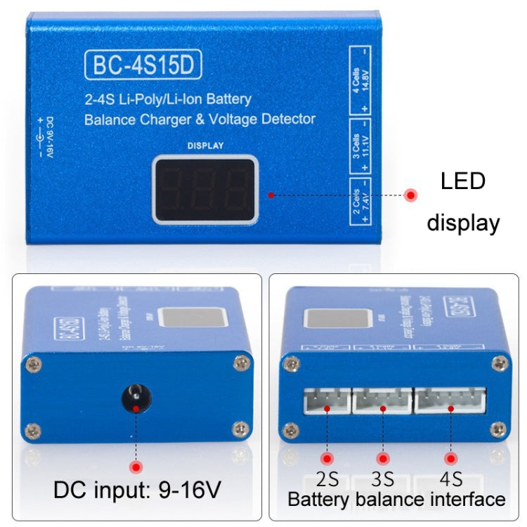 Custodia di ricarica per equilibrio con display digitale a LED per batteria agli ioni di litio con alimentatore, spina americana, BC-4S15D