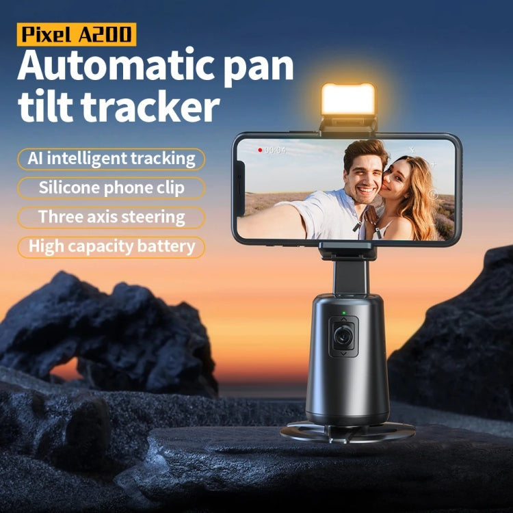 Pixel A200 Stabilizzatore cardanico con rilevamento automatico Bastone per selfie con rotazione a 360 gradi con luce di riempimento, A200 Set 1, A200 Set 2, A200 Set 3