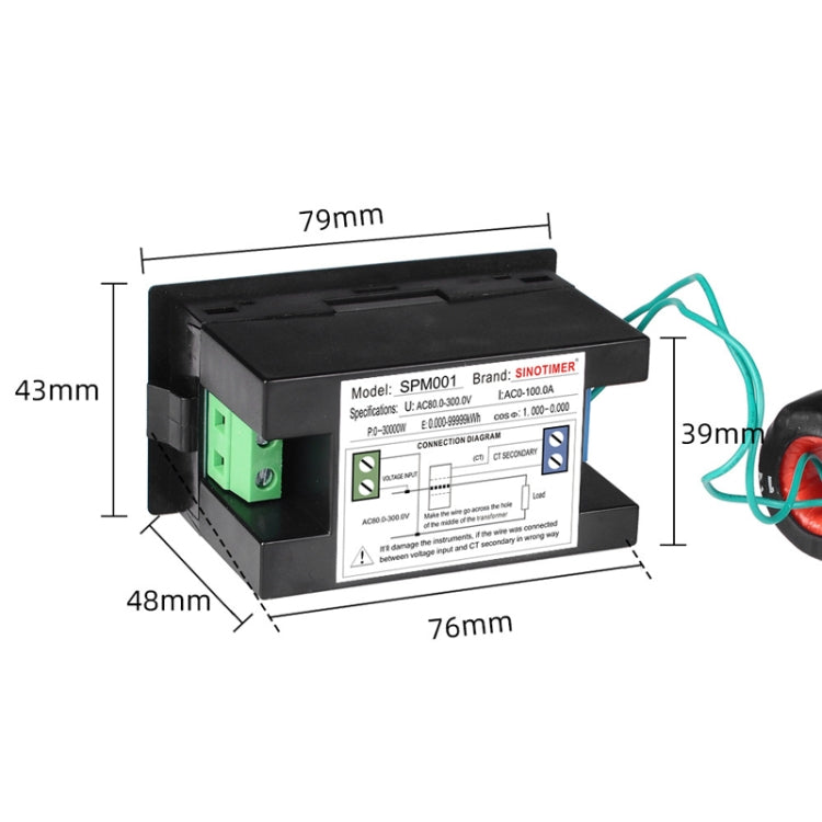 SINOTIMER SPM001 AC LED Voltmetro digitale Misuratore di fattori di frequenza Monitor di potenza, AC80-300V 100A, AC200-450V 100A