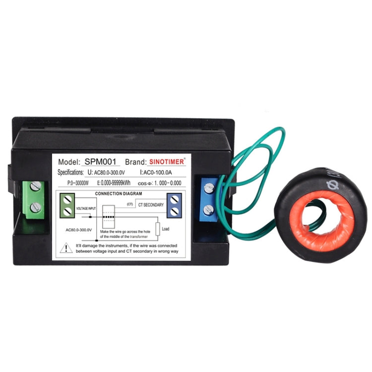 SINOTIMER SPM001 AC LED Voltmetro digitale Misuratore di fattori di frequenza Monitor di potenza, AC80-300V 100A, AC200-450V 100A