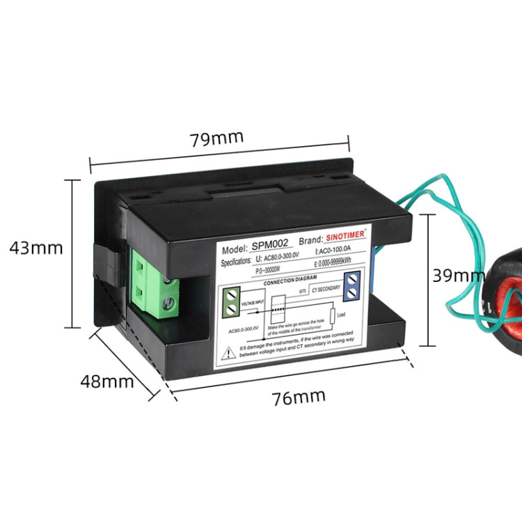 SINOTIMER SPM002 Monitor di potenza digitale AC per misuratore di tensione e corrente a cristalli liquidi, AC80-300V 100A, AC200-450V 100A