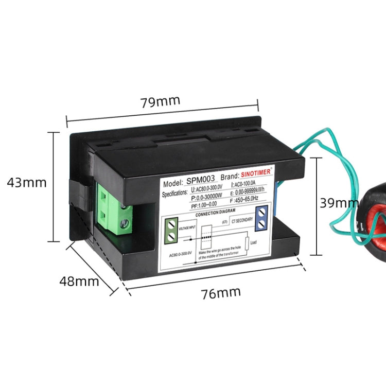 SINOTIMER SPM003 AC LED Voltmetro digitale Misuratore di fattori di frequenza Monitor di potenza, AC80-300V 100A, AC200-450V 100A